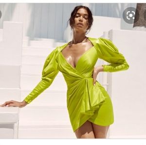 House of CB MARIONELLA LIME SATIN DRAPED SLEEVE 
